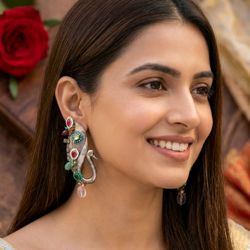 Peacock Ear Cuff Jhumkas